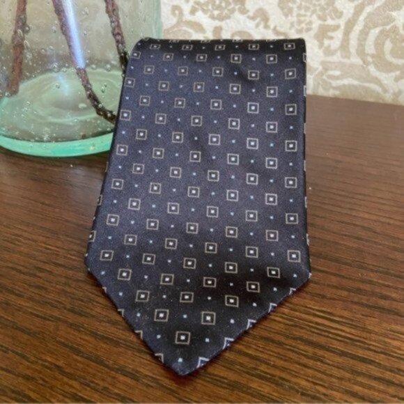 Vtg Murano Men's Black Geometric Square Tie - Picture 1 of 5